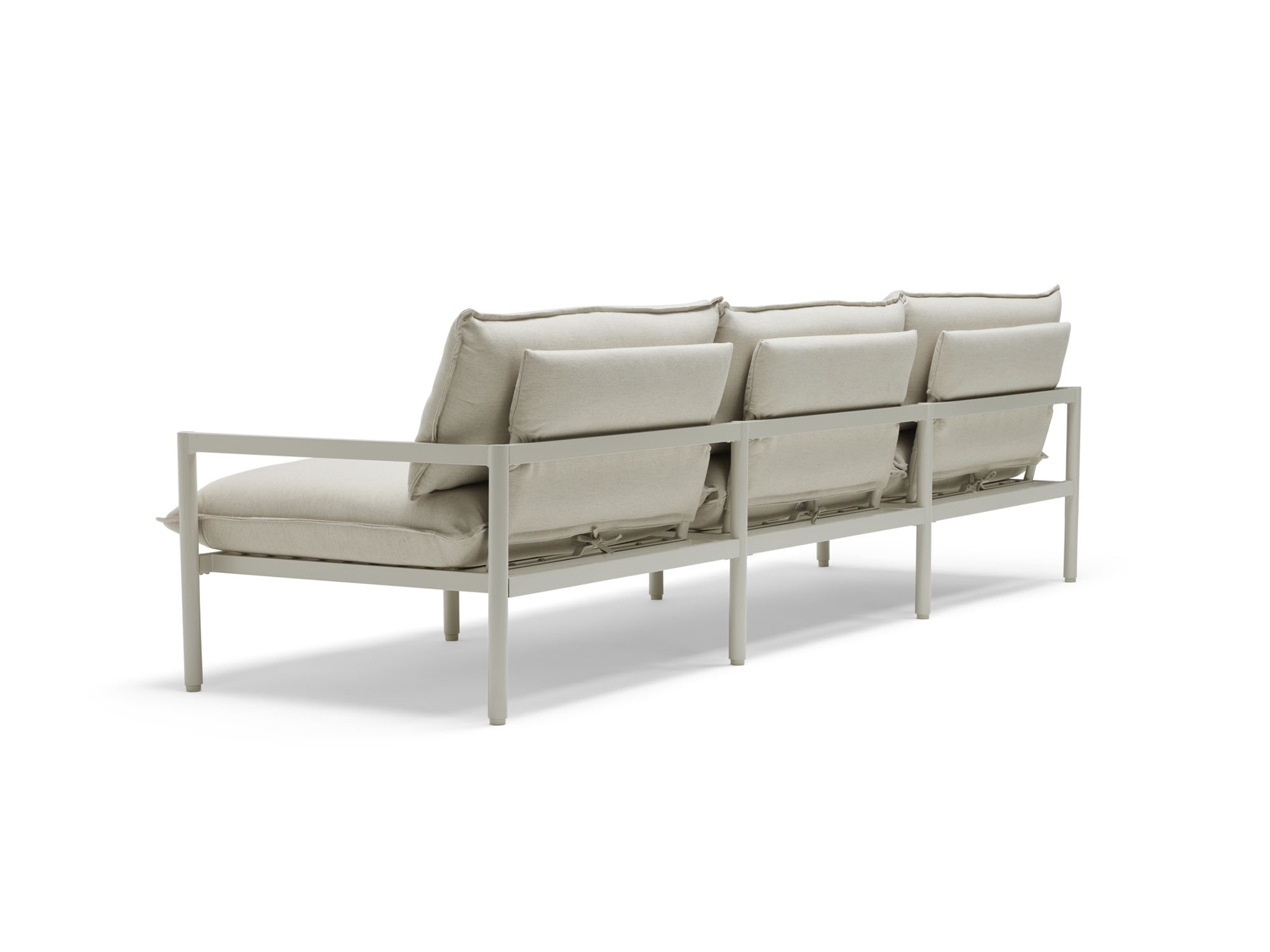 3 seat white outdoor sofa back angle view